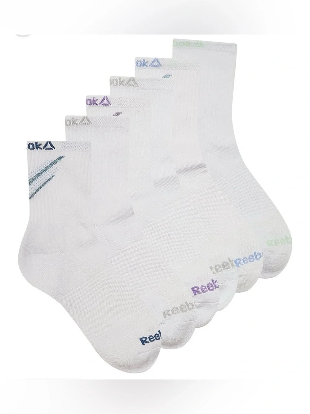 Reebok Tech Comfort Targeted Cushion Mid-Crew Socks 6-Pack Shoe Size 4-9